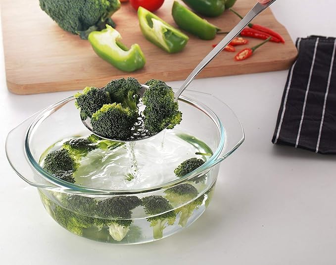 Skimmer Spoon/Strainer Ladle - Stainless Steel - with Sanding Handle - perforated style for Kitchen Food (13-in)