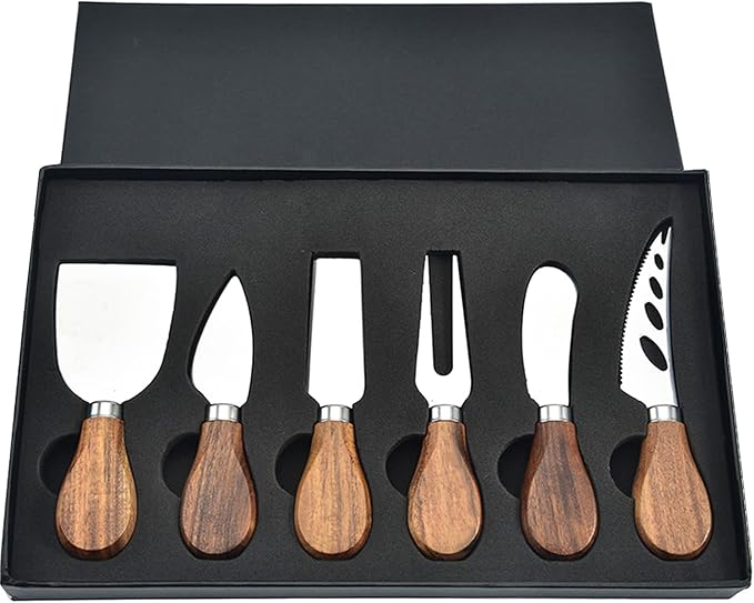 6-Piece Exquisite Cheese Knife Set, Cheese Knives Cheese Board Charcuterie Knife Cheese Tools, Wooden Handle Stainless Steel Slicer Gift Set