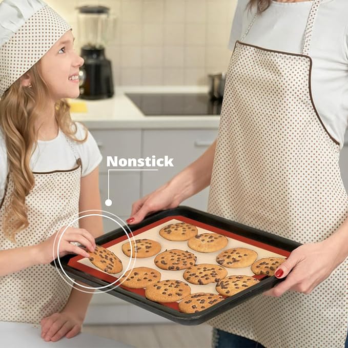 Silicone Baking Mats 3 Pack, Nonstick Cookie Sheet | 2 Half +1 Quarter Sheets, Easy to Clean & Reusable, Heat Resistant, Making Cookies, Macaroons, Bread
