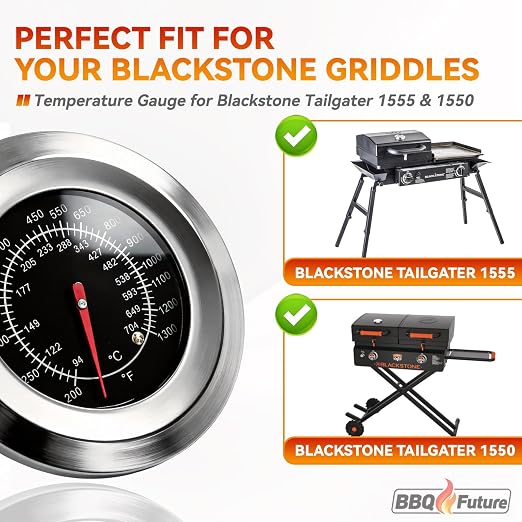 Grill Thermometer for Blackstone Tailgater 1555, BBQ Temperature Gauge for Blackstone 1555 Tailgater Griddle and Grill Combo, Replacement Part for 1550 On the Go Tailgator Grill Griddle