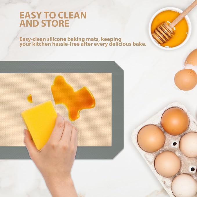 Silicone Baking Mat, Reusable Silicone Oven Baking Sheet | Pack of 3, 2 Half & 1 Quarter Sheet, Heat Resistant, Nonstick Food Safe Baking Mat, for Cookie, Bread, Pastry (Gray)