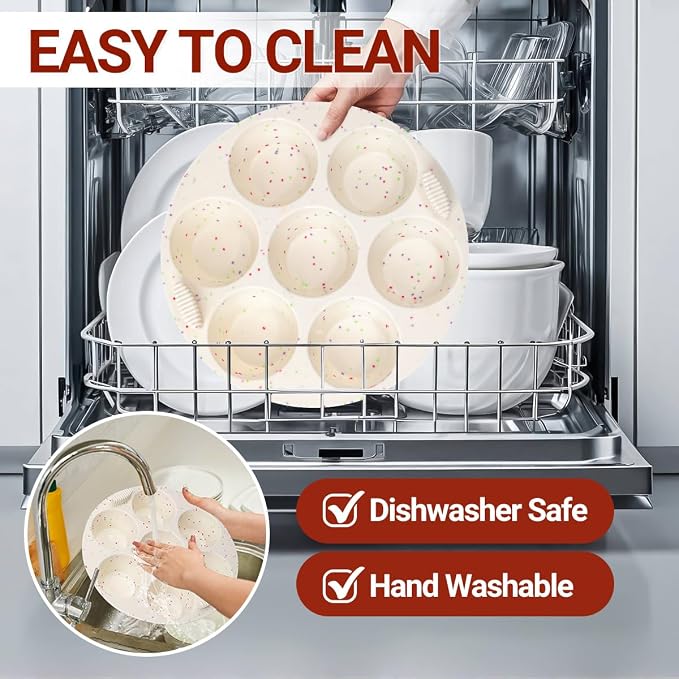 Silicone Muffin Pan for Air Fryer Oven Instant Pot, Nonstick 7 Cups Easy To Handle for Baking Egg Bites Mold Muffin Tart Cupcake Mini Quiche 1 Pack Confetti