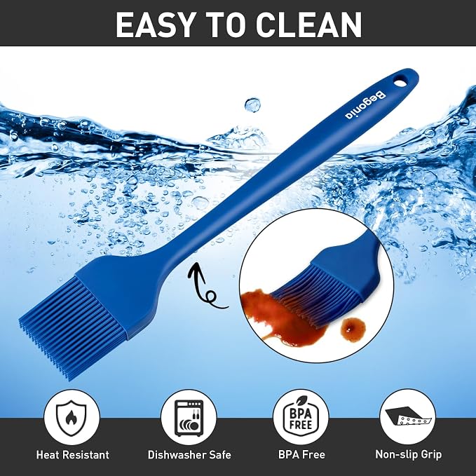 Begonia Silicone Pastry Brush (Blue) | 2pcs 10+8 in Heat Resistant Basting Brush for Cooking,Baking, Grilling and spreading oil