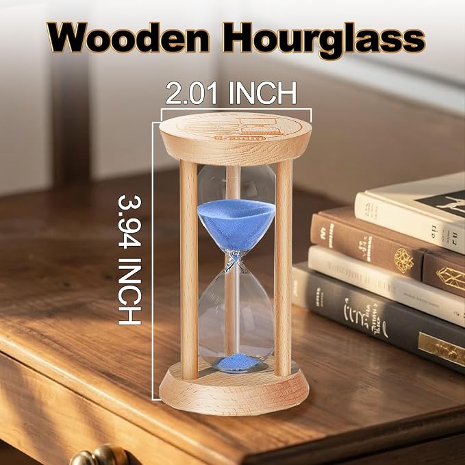 Sand Hourglass Timer Set: 30 Sec/1/2/3/5/10 Minutes Wooden Sand Clock, Colorful SandWatch Hour Glass, Small Sandglass Timer for Classroom, Home Decorative, Games (6 pcs)