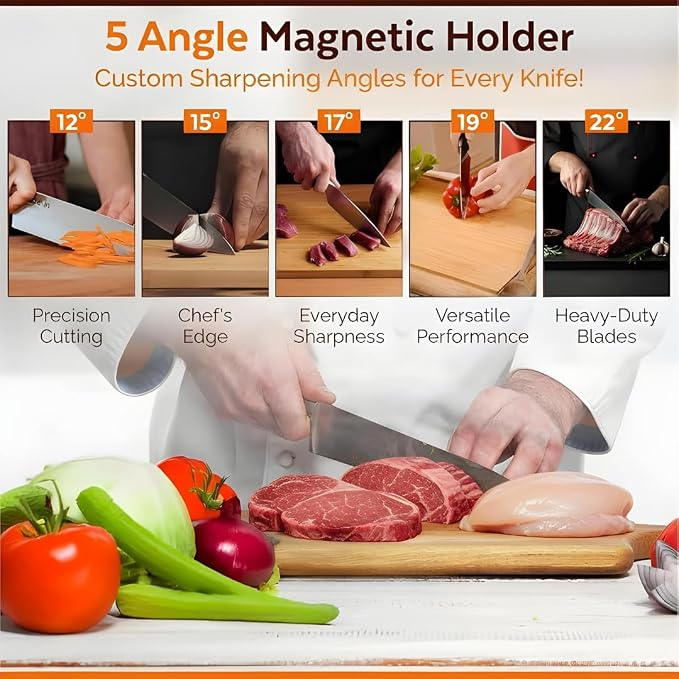 High Carbon Stainless Steel Rolling Knife Sharpener with 400, 1000 & 3000 Replacement Discs - Blunt Knife Sharpening Kit with 15 and 20 Degree Sharpening for Kitchen & Chef's Knives (DARK BROWN)