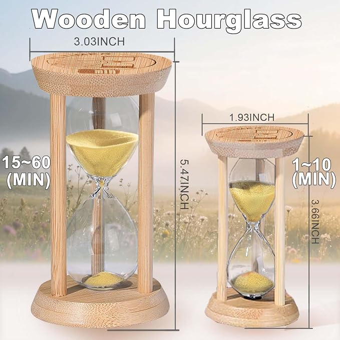 Wooden Sand Timers,5 Minute Bamboo Mini Gold Sand Hourglass for Meditation & Decor, 5 Min Small Reloj De Arena Sandglass for Kitchen, Office, Yoga, Game, Classroom