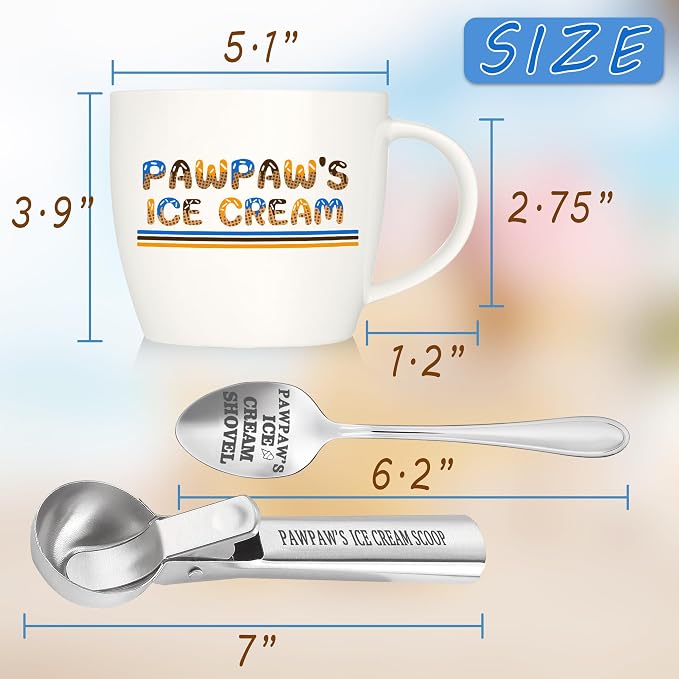 FUTBU Pawpaw Gifts, Gifts for Him Paw Paw's Father's Day, Paw Paw's Ice Cream Bowl Scoop Shovel Spoon Set, Paw-Paw’s Ice Cream Gift, Ideal Xmas Birthday Man Gifts