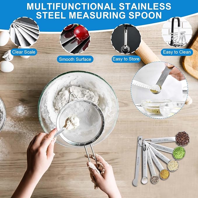 Measuring Cups and Spoons Set 26 Piece, 11 Stainless Steel Nesting Measuring Spoons and Cups with 8 Plastic Measuring Cup, 3 Funnel, 3 Brush, 1 Ruler, Measuring Cup Set for Kitchen Baking Liquid Dry