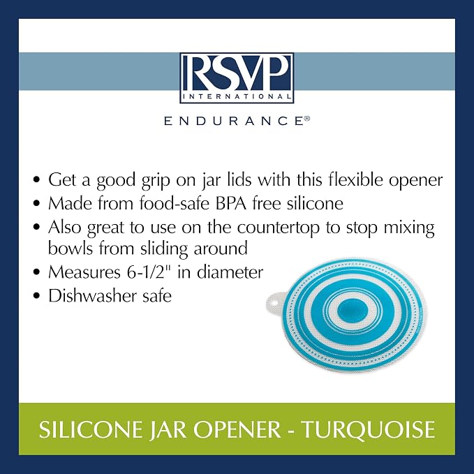 RSVP International Silicone Multi-Purpose Kitchen Tool Jar Opener/Non Skid Pad, 6.5 Round, Turquoise