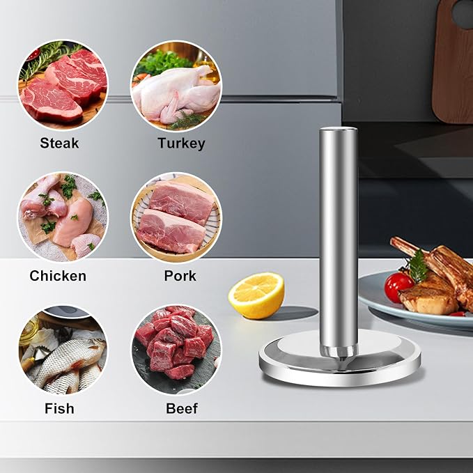 Meat Pounder Tenderizer, 304 Stainless Steel Thickened Weighted Meat Hammer, Round Chicken Flattener Tool ﻿