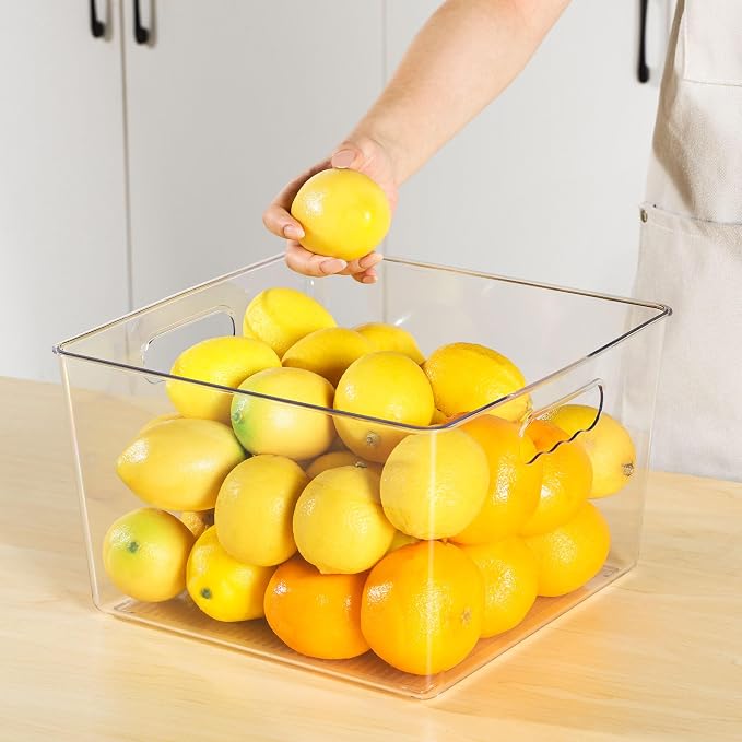 Vtopmart 10 Pack Extra Large Clear Storage Bins, 11x11 Cube Organizer | Acrylic Cube Storage Bins, Plastic Containers with Handle for Pantry, Kitchen, Closet, Laundry Room, Bathroom, Under Sink