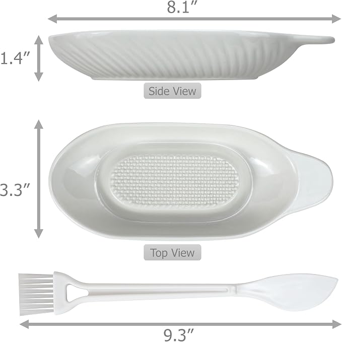 EIKS Ceramic Ginger Grater Plate with Scraper for Grinding Wasabi Ginger Garlic Cheese Fruits Vegetables