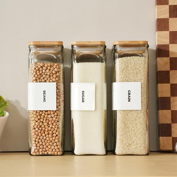 Glass Storage Jars with Bamboo Lid, glass canisters with airtight lids, Clear jars with lids for Spice, Cookie, Candy, Tea, Coffee Bean and Rice (White, 67 oz, Set of 3)