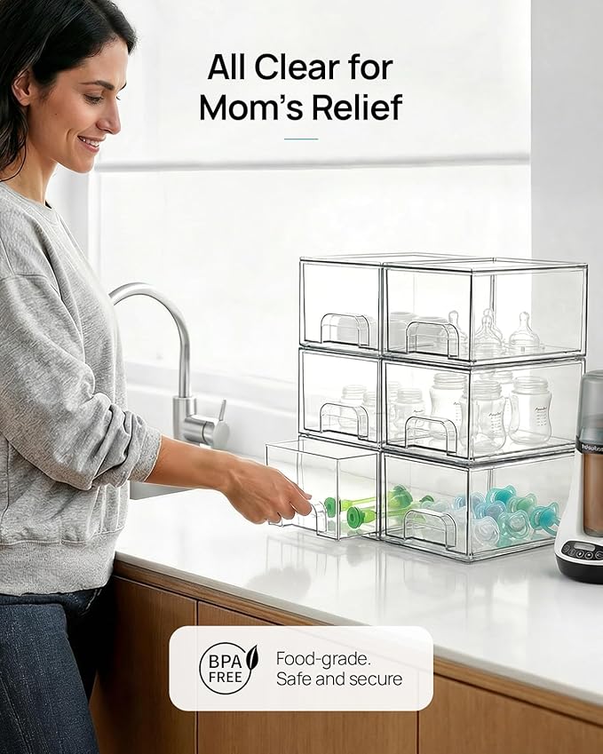 Vtopmart 10 Pack Small Clear Stackable Storage Drawers | Plastic Bathroom Makeup Organizer, For Vanity, Undersink, Kitchen Cabinets, Pantry, Home Organization