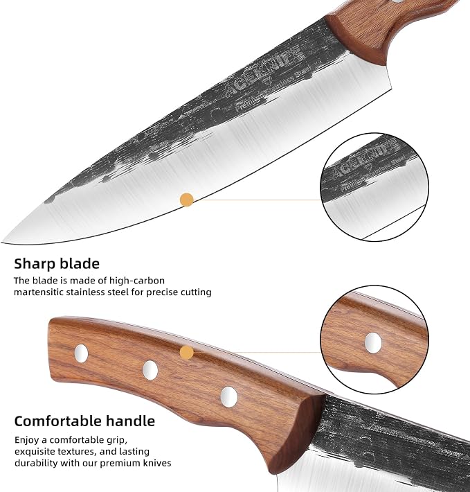 3 PCS Hand Forged Chef Knife Set, Meat Cleaver & Boning Knife | Includes Meat Cleaver & Viking Boning Knife, Ideal for Meat Cutting, Kitchen, BBQ & Camping
