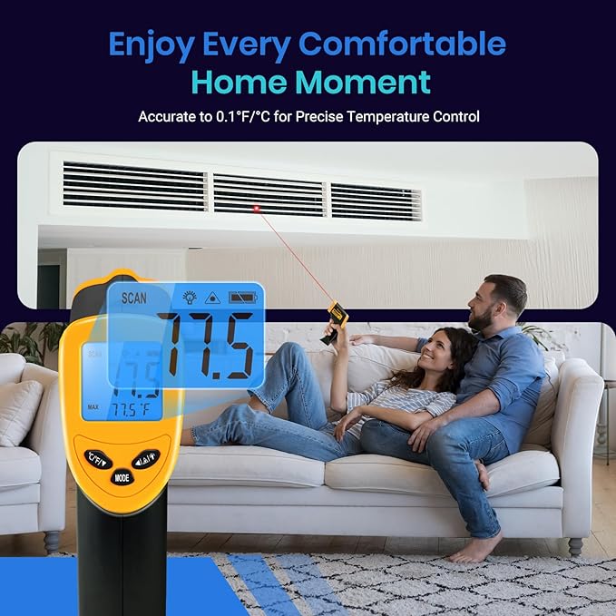 Etekcity Infrared Thermometer Laser Temperature Gun, -58°F to 1130°F | Adjustable Emissivity, MAX Display, Pizza Oven, BBQ, Meat, Candy, HVAC, Refrigerator, Non-Contact Temperature Measurement
