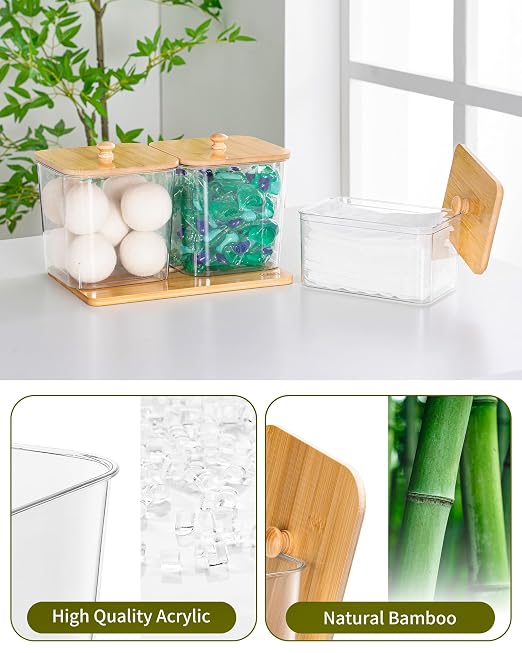 iCASA Trash Bag Dispenser Dishwasher Pods Container Under Sink Organizer | 5 in 1 Stackable Trash Bag Holder Garbage Bag Dispenser for 13/30/33 Gallon Bags, Clear Storage Bins Laundry Pods Container
