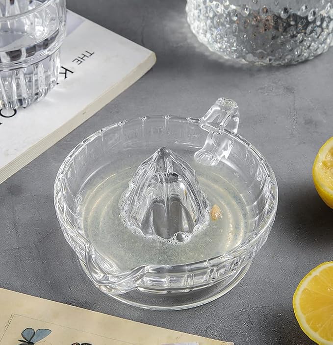 Citrus Juicer with Handle and Pour Spout, Glass Manual Juicer for Small Lemon and Small Orange