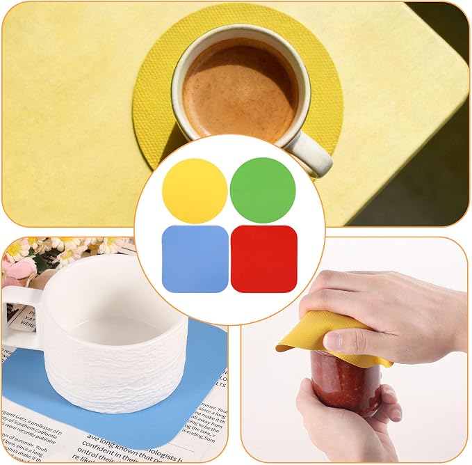 LUTER 4pcs Jar Opener Gripper Pad for Seniors with Weak Hands, Rubber | Multi-function Silicone Bottle Opener Lid Cap Rubber Gripper Pads Kitchen Coasters Gadgets, Yellow, Green, Blue, Red