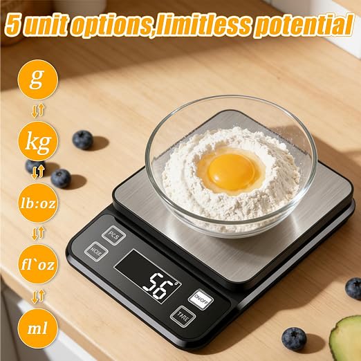 Waterproof Kitchen Scale, 5kg/11lb Food Scale Precisely Measures Grams and Ounces for Baking and Cooking, Stainless Stee Digital Scale with Backlight for Food