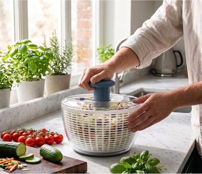 Salad Spinner 6.3Qt – Large Lettuce Spinner & Vegetable Washer, Fruit Washer Bowl with Strainer, BPA-Free Produce Cleaner & Dryer for Kitchen
