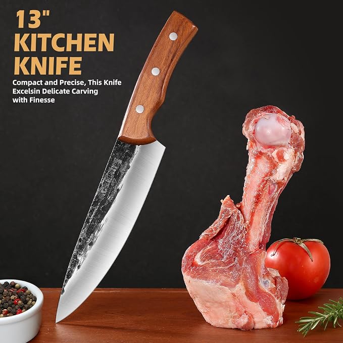 4-Piece Hand Forged Serbian Chef Knife Set | Professional Meat Cutting Set, Ergonomic Wood Handles, Ideal for Kitchen, BBQ & Outdoor Use