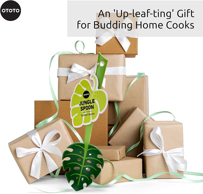 OTOTO Pasta Spoon - Spaghetti Spoon, Pasta Fork, Pasta Server, Monstera Ladle - Dishwasher Safe & Heat Resistant - Fun Kitchen Gadgets, Unique Gifts for Cooking (Jungle Spoon)