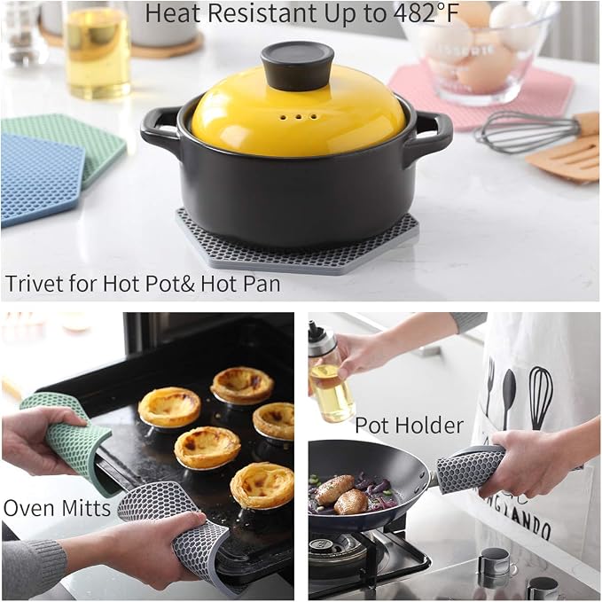 4 Packed Silicone Trivet Mats - DIY Different Size Dish Drying Mat, Hot Pot Holder for Pots & Pans, Non-Slip & Heat Resistant Kitchen Hot Pads for Countertops & Table, Beige