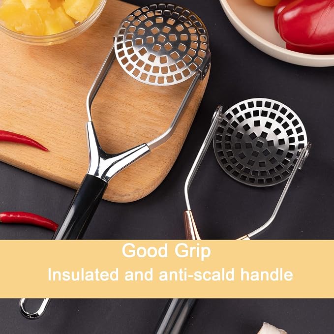 Mashed Potato Masher Stainless Steel Foldable Non Stick 12 Inch Long Handle Heavy Duty Smasher Kitchen Tool,Potato Masher and Peeler for Avocado, Bean, Baby Food, Silver