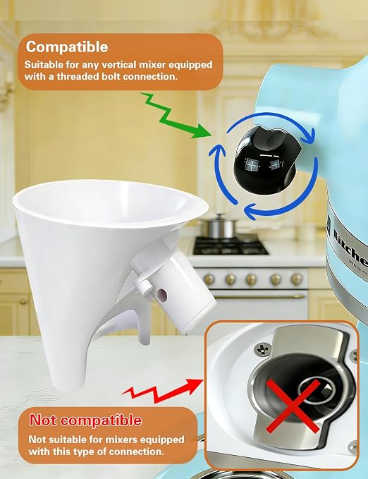 Flour Funnel for KitchenAid Mixer 5 Qt, Anti-Splash Kitchen Aid Accessories and Attachments for Tilt-Head Stand Mixer 4.5 & 5 Quart, Dishwasher Safe No-Mess Baking Tool