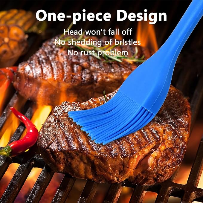 Hhyn Silicone Basting Pastry Brush Set 2 Pack (Large + Small), Gray & Blue | Heat Resistant, Spread Oil Butter Sauce for BBQ Grill Barbeque Kitchen Baking Cooking Pastries