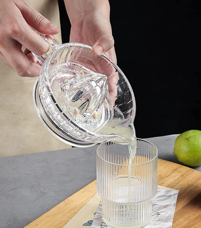 Citrus Juicer with Handle and Pour Spout, Glass Manual Juicer for Small Lemon and Small Orange
