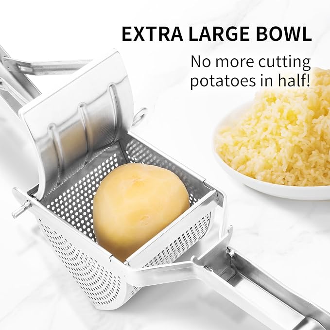 Upgraded Potato Ricer Stainless Steel, Heavy-Duty Potato Masher with Multi-Hole Design, Ricer for Mashed Potatoes, Baby Food, and More - Ideal Kitchen Tool for Effortless, Smooth Purees