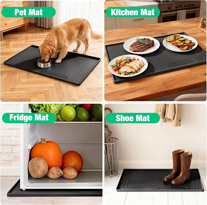 Aisslro Under Sink Mat 25" X 19", Waterproof Silicone Under Sink Mats for Kitchen, Anti-Leak Shelf Liner & Cabinet Protector with Raised Edge, [BPA Free] Bathroom Tray Home Organizer, Black | BPA-Free Raised-Edge Cabinet Protector & Leak Tray for Bathr...