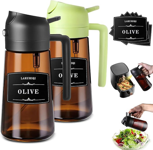 Oliver Oil Sprayer & Dispenser for Cooking Bottle 16oz Dark Glass Fine Mist | 2pcs,Brown Bottles-Black and Green