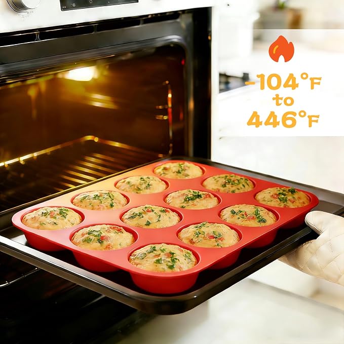 12 Cups Silicone Muffin Pans for Baking Cupcake Pan Nonstick Silicone Molds | Regular size, 1Pack, For Egg Bites, Muffins, Cupcakes, Mini Quiche and so on