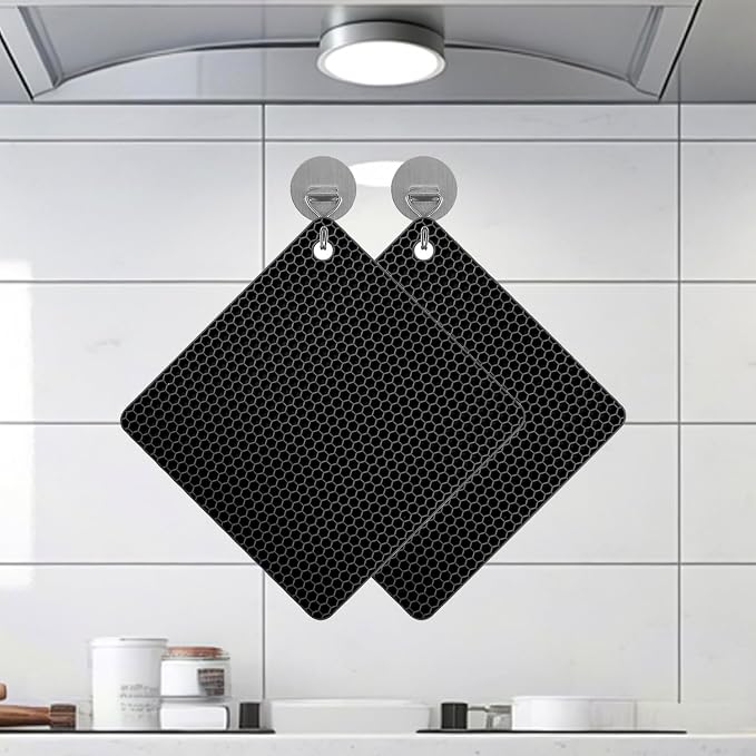 Silicone Non-Slip, Heat Resistant & Water-Trapping Trivet Mats for Hot Pots & Pans & Dishes & Cookware, Multipurpose Kitchen Table Coaster, 7.1 Inch, 2 Pcs, Black