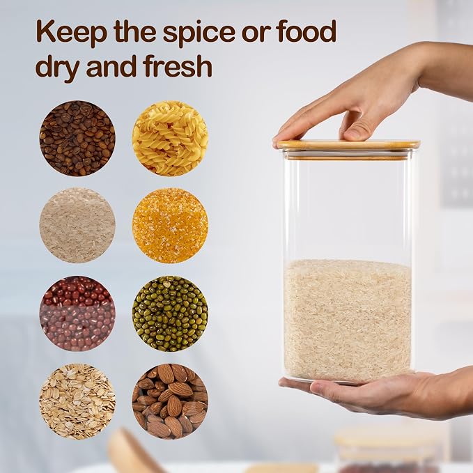 D2scrma 149oz 50oz Airtight Glass Square Storage Canister with Bamboo Lid Set of 2(4400ml*1 1500ml*1) Large Gallon Glass Jars for Sugar, Flour, Cookies and Coffee beans (‎with Black Lable)