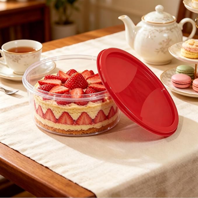 5-Piece Plastic Mixing Bowl Set with Lids for Kitchen, Nesting Kitchen Bowl Set for Mixing Baking, Prepping, Cooking & Food Storage Microwave Safe (Red)
