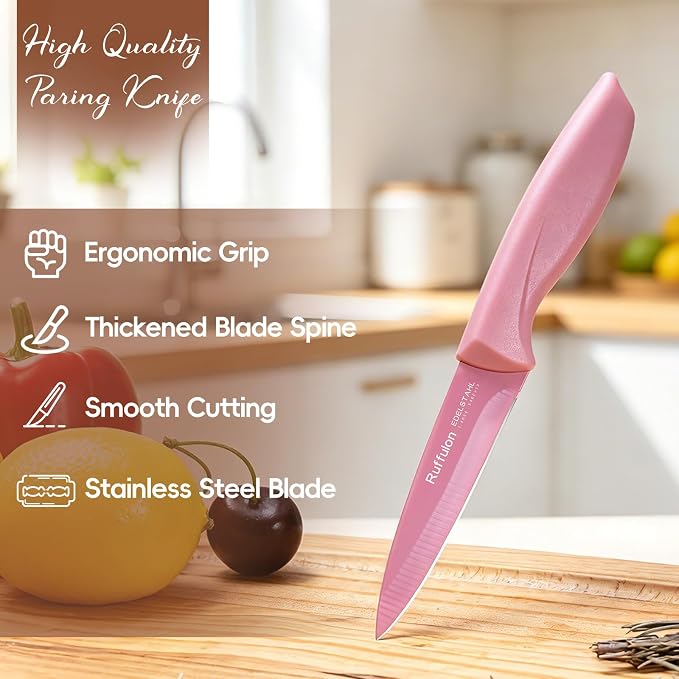4PCS Paring Knife Set 3.5-inch pink handle, stainless steel peeler | Ultra Sharp Fruit and Vegetable Knives, 3.5-Inch Kitchen Knives, Razor-Sharp Knife，Ergonomic Handle Design，Pink.