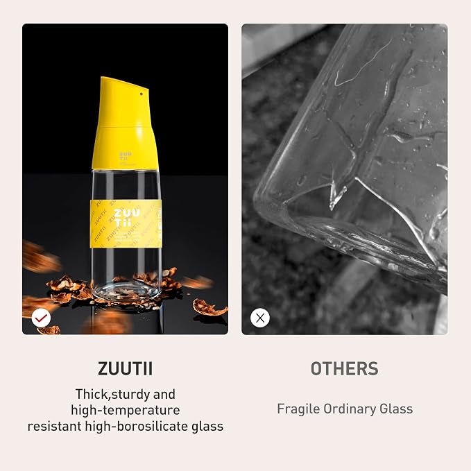 Zuutii Olive Oil Dispenser - Drip Free Spout Bottle for Kitchen Glass Oil and Vinegar Dispenser - Lemon Yellow