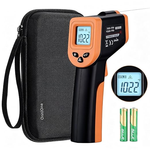 OnniOne Infrared Thermometer Temperature Gun -58℉~1022℉, Digital Laser Thermometer Gun for Cooking Blackstone Pizza Oven Griddle, IR Thermometer with Carrying Storage Case, Backlit (NOT for Human)