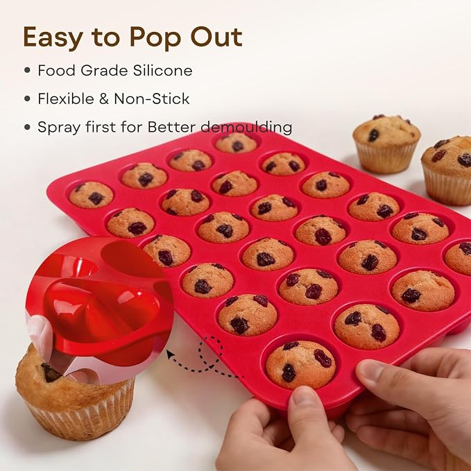 Silicone Mold for Baking, 24 Cup Nonstick Mini Muffin Pans 2Pcs | Food-Grade Silicone Muffin Tin, Oven Dishwasher Freezer Safe Silicone Molds for Home Baking DIY, Mini Cupcakes, Egg Bites