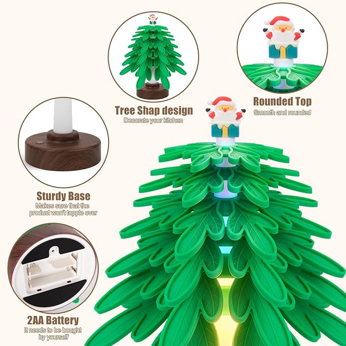 Silicone Tree Trivets for Hot Dishes Hot Pots and Pans, Heat Resistant Coaster Set with 3 Lighting Modes Decor (6 Trivets + 1 Stand)