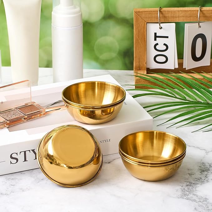 Teenyyou 18 Pcs 3. 23 In DIY Face Mask Mixing Bowl Stainless Steel Esthetician Facial Mask Bowl Facial Small Mixing Esthetician Supplies for Lady Women Skincare Home Salon Cosmetic Beauty (Gold)
