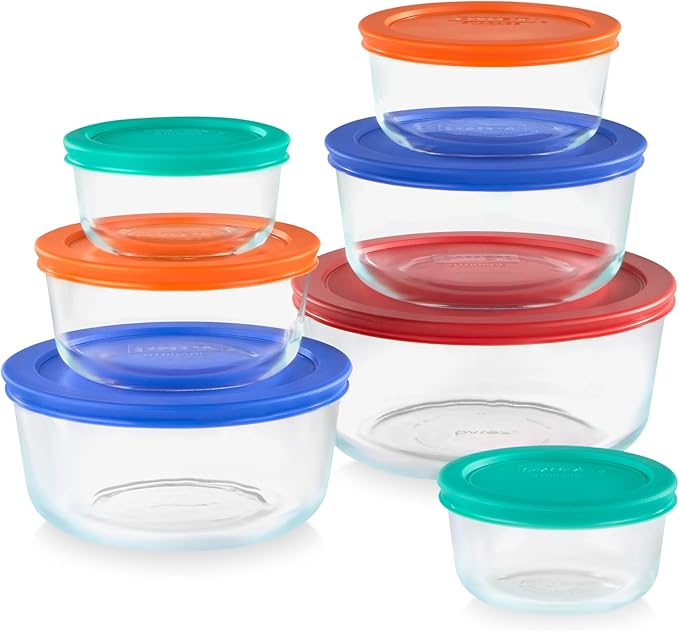 Pyrex Simply Store (7-Pack) Glass Food Storage Containers Set | Meal prep containers (1, 2, 4 & 7 cup) with BPA-free plastic lids, microwave & dishwasher safe