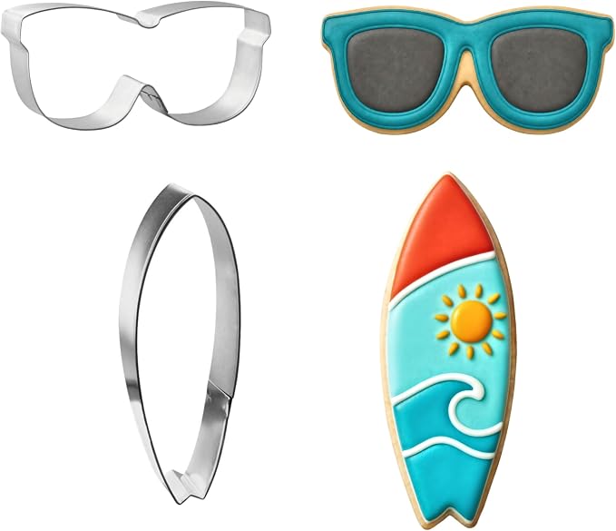 Hawaiian Luau Cookie Cutter 9 Piece Set from The Cookie Cutter Shop - Palm Tree, Hawaiian Shirt, Tiki, Flip Flop, Surfboard Cookie Cutters – Tin Plated Steel Cookie Cutters