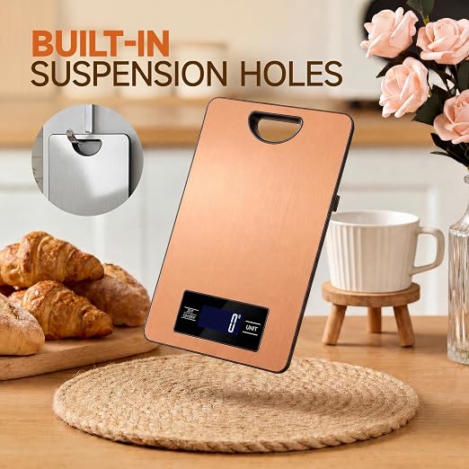 Food Scale, Digital Kitchen Scale with Hanging Loop, 11lb Baking Scale | 1g Accuracy, g/oz,etc.5 Unit Conversion, Tare Function, Fingerprint-Resistant Steel, Suitable for Cooking, Baking ,Meal Prep