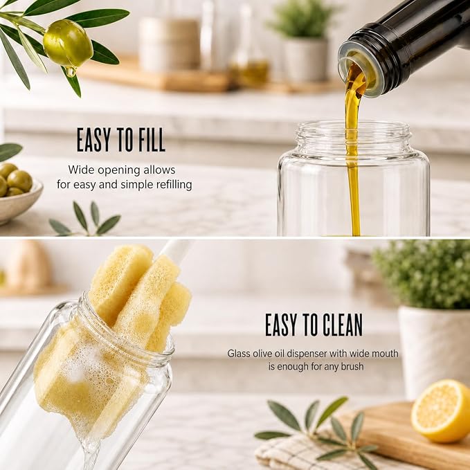 Aelga Olive Oil Dispenser - 14 OZ Glass Oil and Vinegar Dispenser Bottles Set for Kitchen No Drip-Set of 2