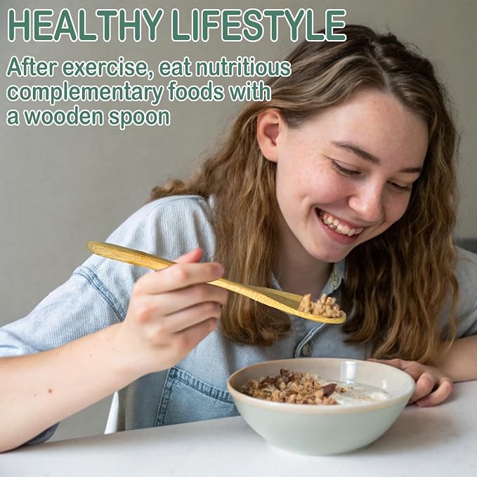 3 PCS: 7 Inch Uncoated Bamboo Spoons for Eating, Wooden Spoons for Honey, Jam, Coffe, Oatmeal, Cereal & Dessert - Handcrafted Non-Metal Eating & Stirring Utensil, Non-Scratch (Breakfast, Kitchen)